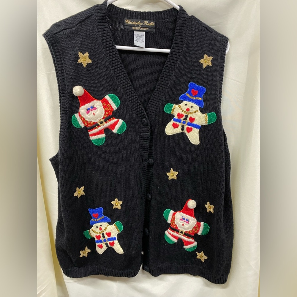Christopher Radko Vest Size XL Christmas Holiday Sweater Snowman Santa Black